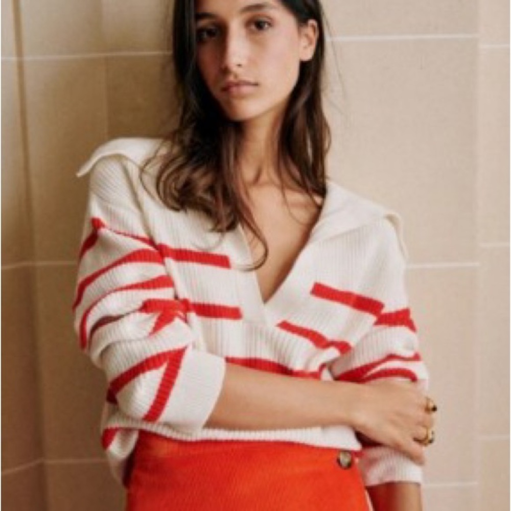 Sezane Tahar Striped Red and White Women's Sweater